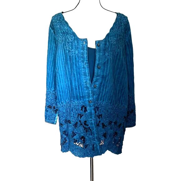 Soft Surroundings Esme Embroidered 2 Pc Womens Top Sz M Lace Granny Boho Lagom - Picture 1 of 16